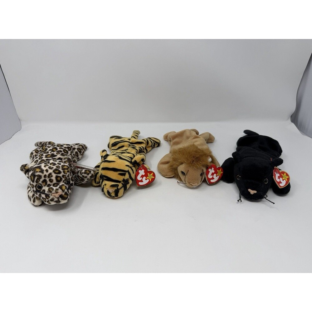 Ty Beanie Baby Retired Wild Cats Lot of 4 - Stripes Freckles Velvet Roary MWMTs